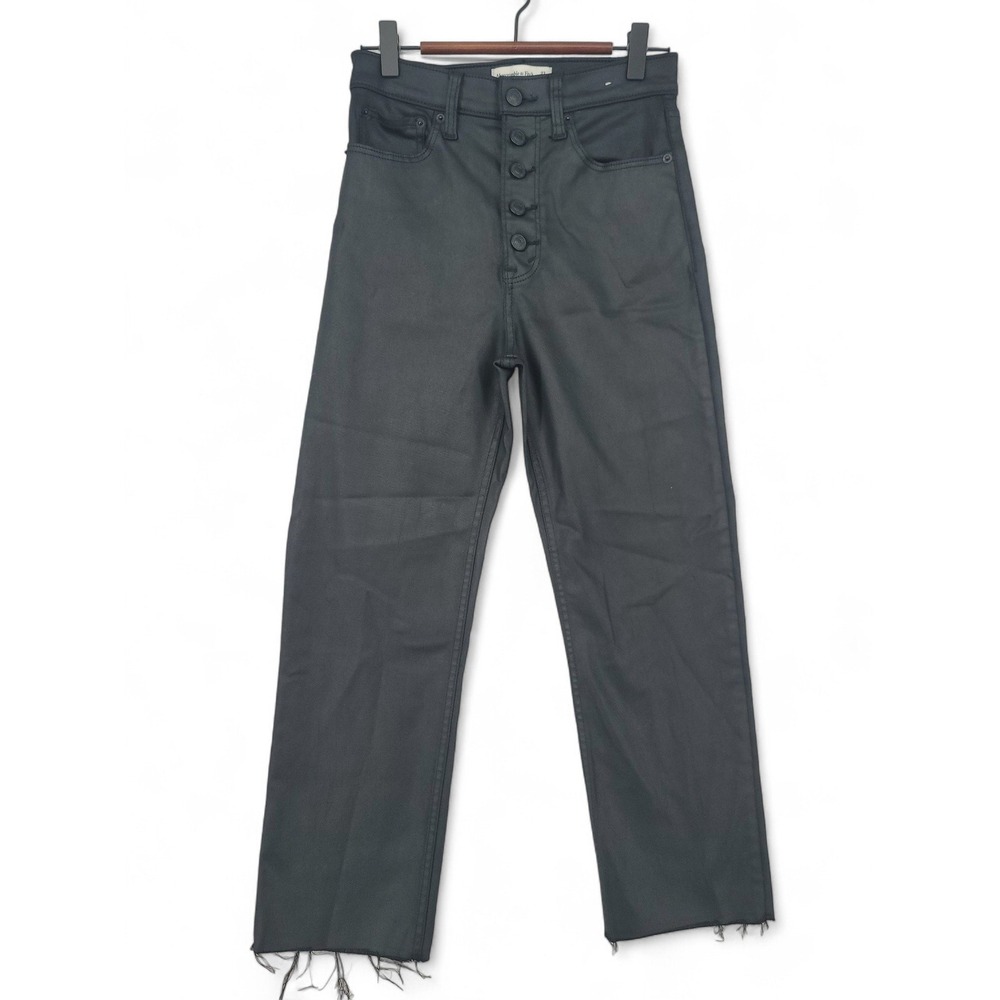 Abercrombie Ultra High Rise Ankle Straight Jeans 4 / 27 Raw Hem Black Y2K‎
